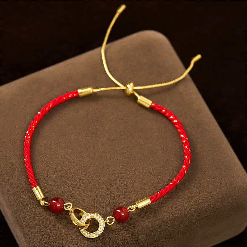 Buddha Stones Connected Peace Buckles Copper Plated Gold Red String Protection Bracelet - image 1