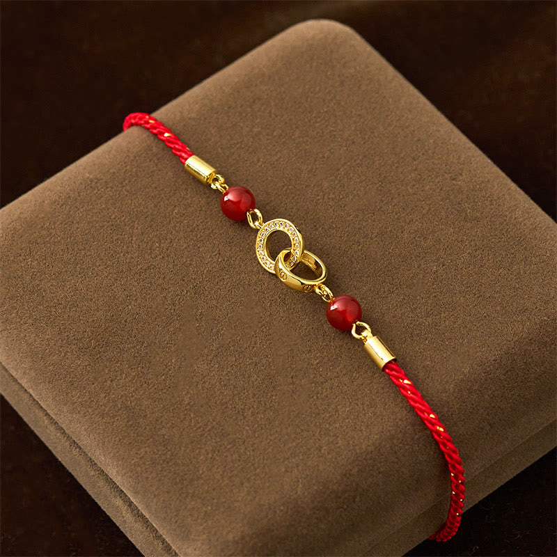 Buddha Stones Connected Peace Buckles Copper Plated Gold Red String Protection Bracelet - image 2