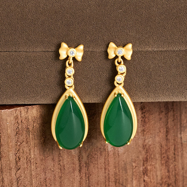 Buddha Stones Waterdrop Design Green Jasper Copper Plated Gold Balance Earrings - image 4