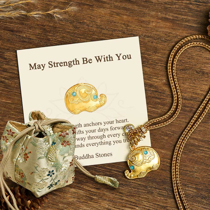 Buddha Stones "May Strength Be With You" 24k Gold Plated Brass Elephant Necklace Includes Gift Message Card - Elephant - Deluxe Gift Bag (+$9.59) - image 8