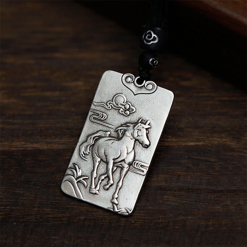 Buddha Stones Year of the Horse Chinese Zodiac Natal Buddha Copper Plated Silver Balance Necklace Pendant - Horse-Mahasattva Bodhisattva - image 0
