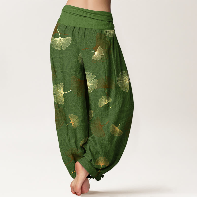Buddha Stones Cotton Elegant Ginkgo Pattern Women's Elastic Waist Harem Pants - image 6