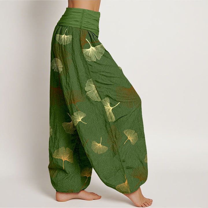 Buddha Stones Cotton Elegant Ginkgo Pattern Women's Elastic Waist Harem Pants - image 7