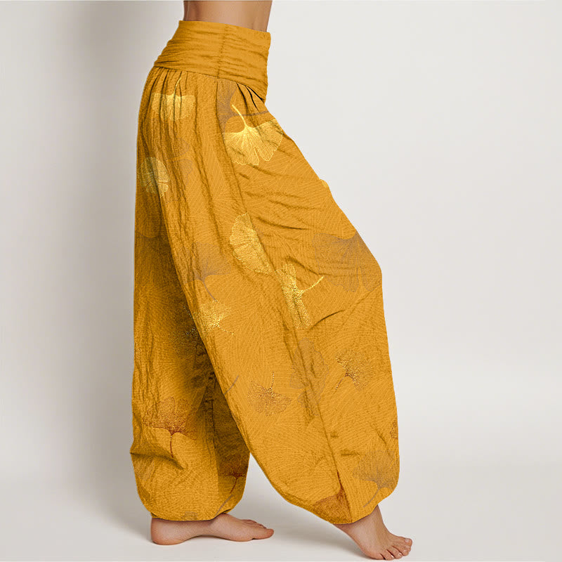 Buddha Stones Cotton Elegant Ginkgo Pattern Women's Elastic Waist Harem Pants - image 10
