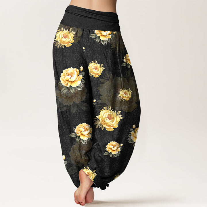 Buddha Stones Cotton Delicate Peony Pattern Women's Elastic Waist Harem Pants - image 6