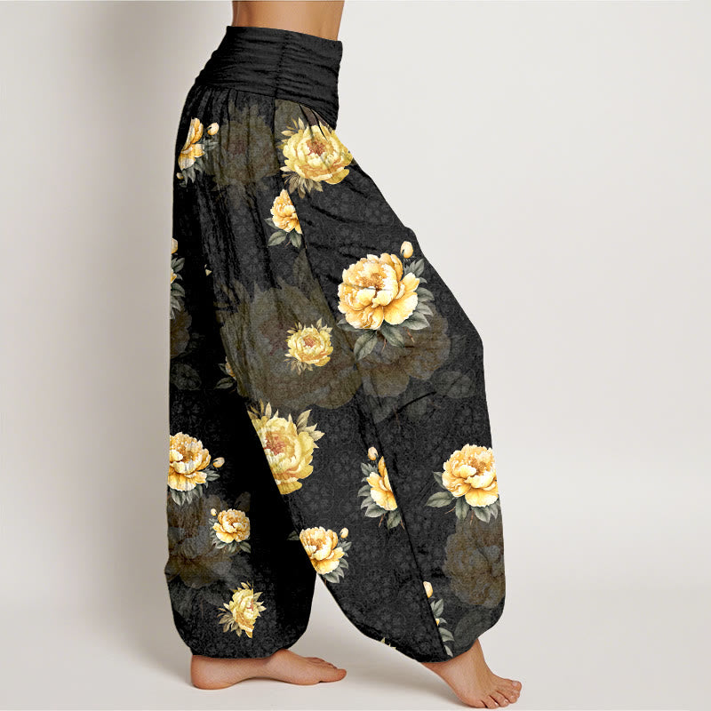 Buddha Stones Cotton Delicate Peony Pattern Women's Elastic Waist Harem Pants - image 7
