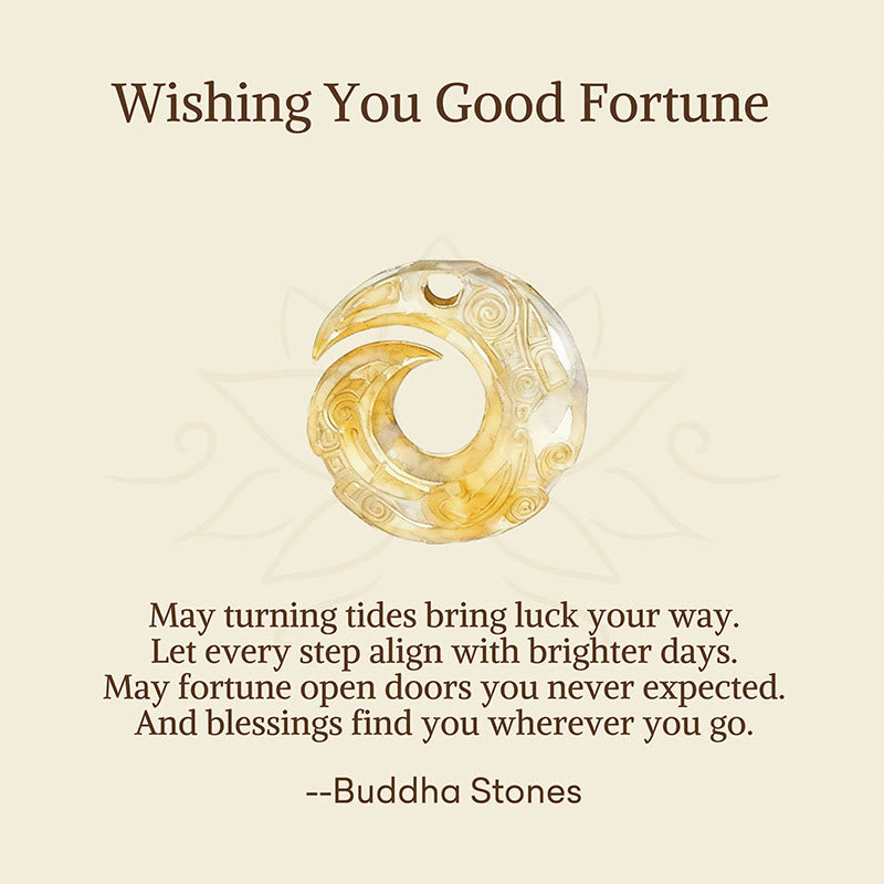 Buddha Stones "Wishing You Good Fortune" 24k Gold Plated Brass Peace Buckle Black Rope Necklace Includes Gift Message Card - image 2