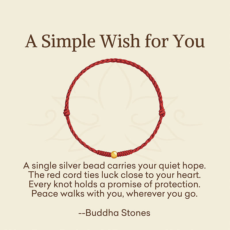 Buddha Stones "A Simple Wish for You" 925 Sterling Silver Plated Gold Single Bead Red Rope Bracelet Anklet Includes Gift Message Card - image 2