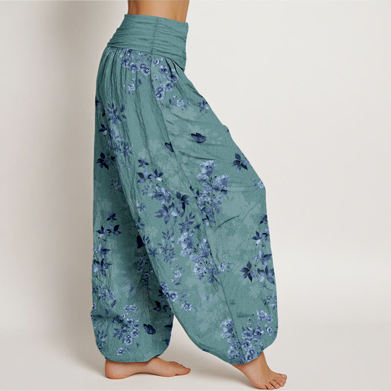 Buddha Stones Cotton Hazy Flower Leaf Pattern Women's Elastic Waist Harem Pants - image 7