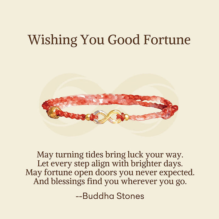 Buddha Stones "May Endless Luck Find You" Infinity Charm Brass Red String Bracelet Includes Gift Message Card - image 3