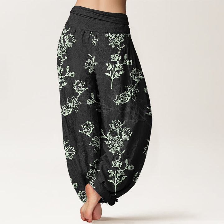 Buddha Stones Cotton Simple Flower Bud Pattern Women's Elastic Waist Harem Pants - image 6