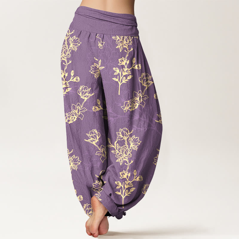 Buddha Stones Cotton Simple Flower Bud Pattern Women's Elastic Waist Harem Pants - image 9