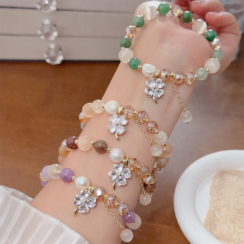 Buddha Stones Four Leaf Clover Amethyst Citrine Green Strawberry Quartz Rutilated Quartz Balance Bracelet - image 26