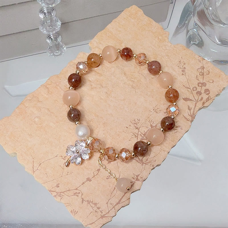 Buddha Stones Four Leaf Clover Amethyst Citrine Green Strawberry Quartz Rutilated Quartz Balance Bracelet - image 22