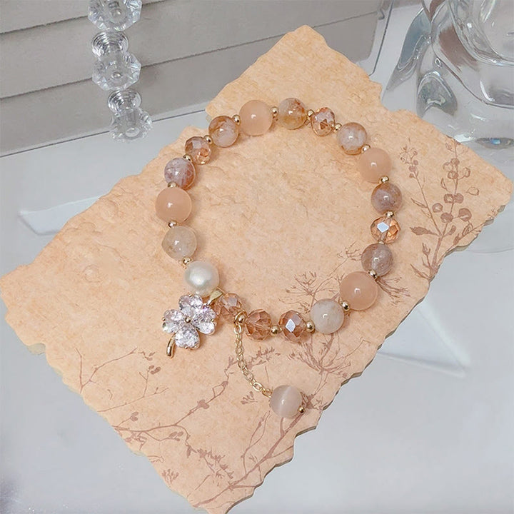 Buddha Stones Four Leaf Clover Amethyst Citrine Green Strawberry Quartz Rutilated Quartz Balance Bracelet - image 9