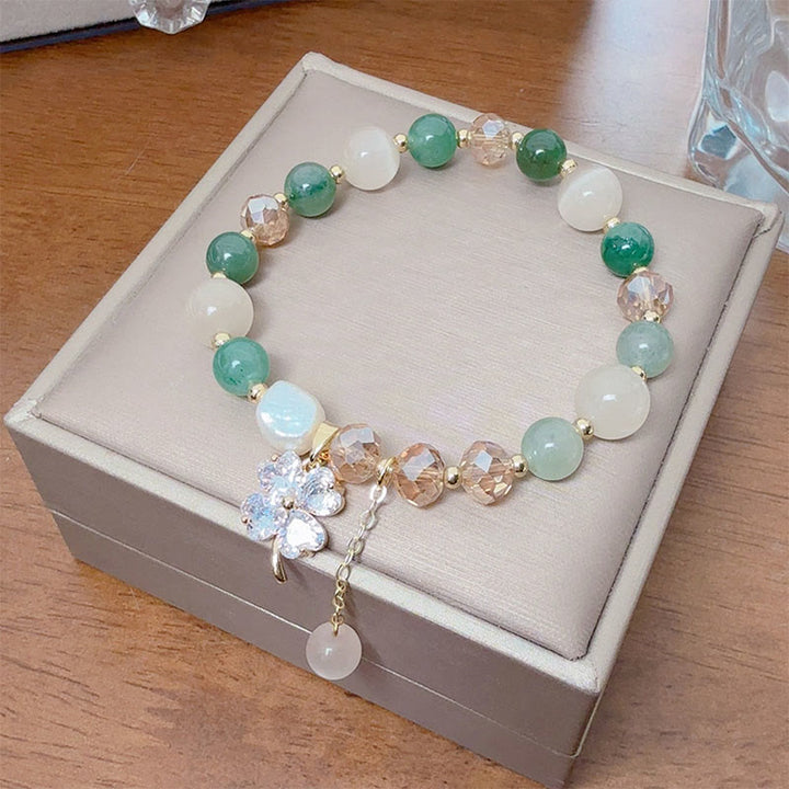 Buddha Stones Four Leaf Clover Amethyst Citrine Green Strawberry Quartz Rutilated Quartz Balance Bracelet - image 14