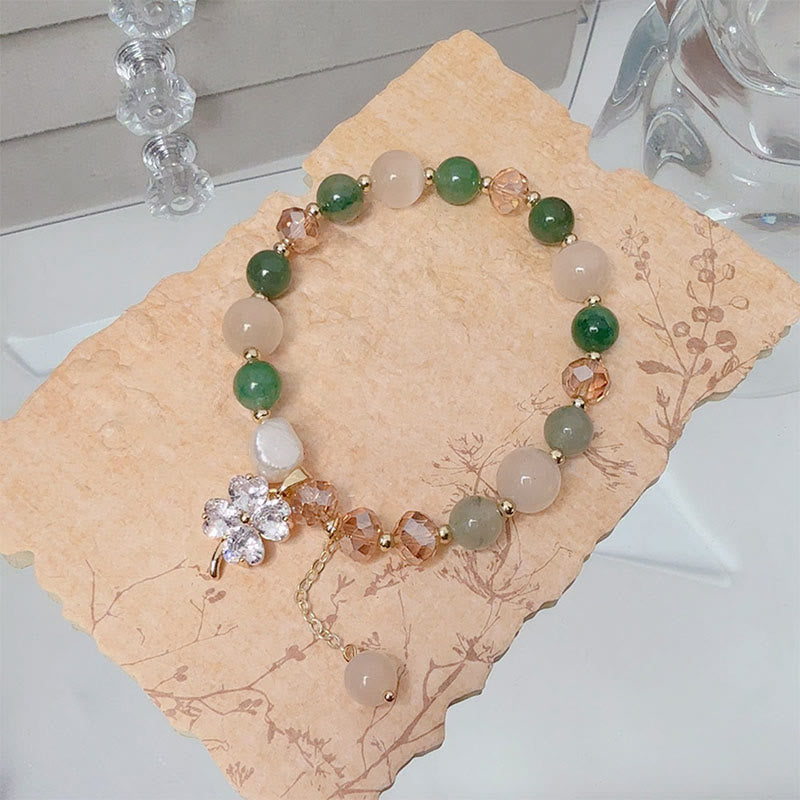 Buddha Stones Four Leaf Clover Amethyst Citrine Green Strawberry Quartz Rutilated Quartz Balance Bracelet - image 15