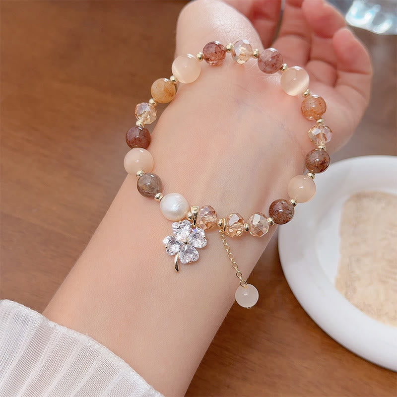 Buddha Stones Four Leaf Clover Amethyst Citrine Green Strawberry Quartz Rutilated Quartz Balance Bracelet - image 23