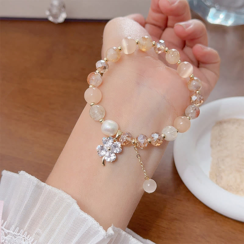 Buddha Stones Four Leaf Clover Amethyst Citrine Green Strawberry Quartz Rutilated Quartz Balance Bracelet - image 10