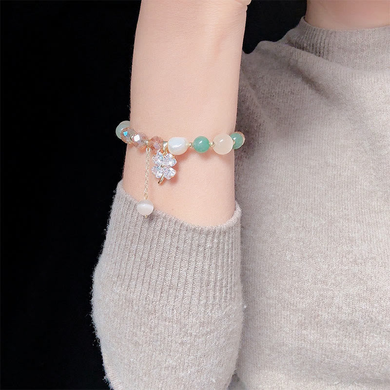 Buddha Stones Four Leaf Clover Amethyst Citrine Green Strawberry Quartz Rutilated Quartz Balance Bracelet - image 18