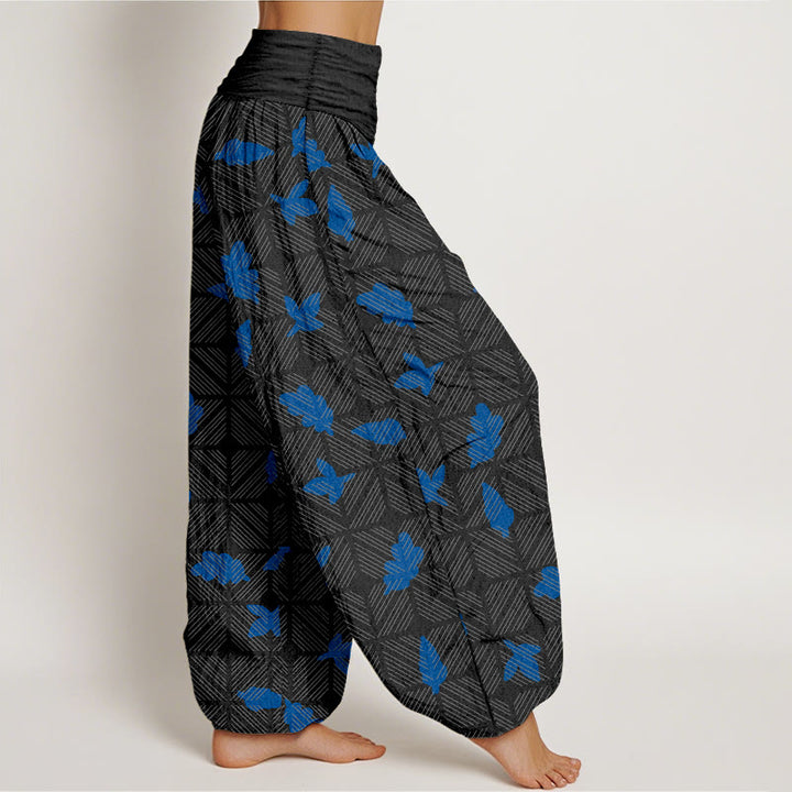 Buddha Stones Cotton Neatly Arranged Checkered Leaf Pattern Women's Elastic Waist Harem Pants - image 7