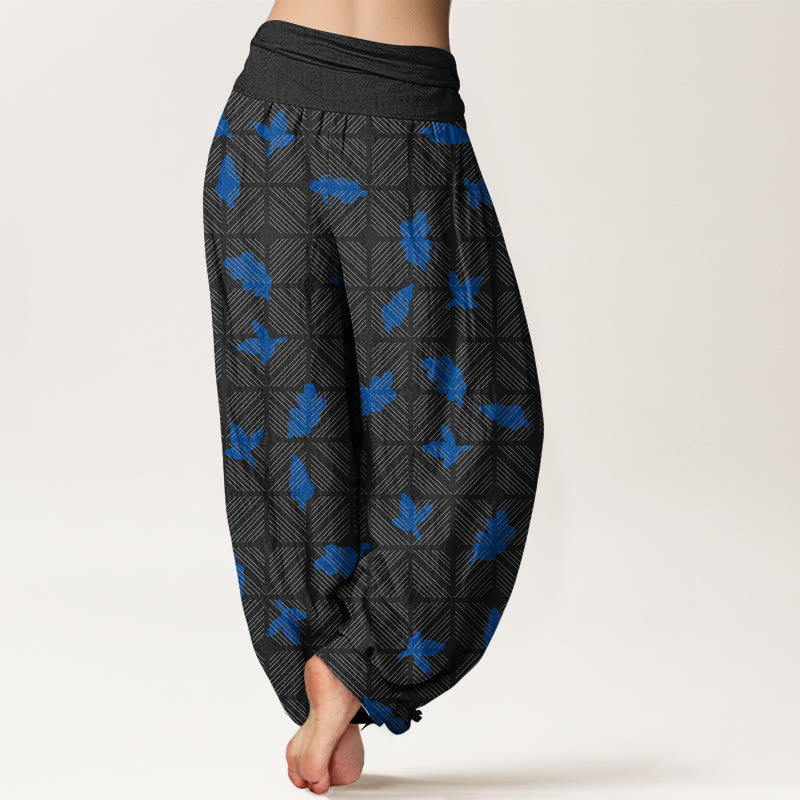 Buddha Stones Cotton Neatly Arranged Checkered Leaf Pattern Women's Elastic Waist Harem Pants - image 6