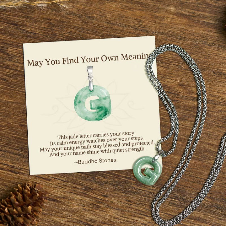 Buddha Stones "May You Find Your Own Meaning" Natural A-Z Letter Jade Titanium Steel Chain Necklace Includes Gift Message Card - G - Titanium Steel Chain(One Pendant) - Standard Gift Box - image 35