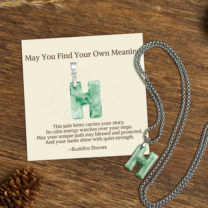 Buddha Stones "May You Find Your Own Meaning" Natural A-Z Letter Jade Titanium Steel Chain Necklace Includes Gift Message Card - H - Titanium Steel Chain(One Pendant) - Standard Gift Box - image 39