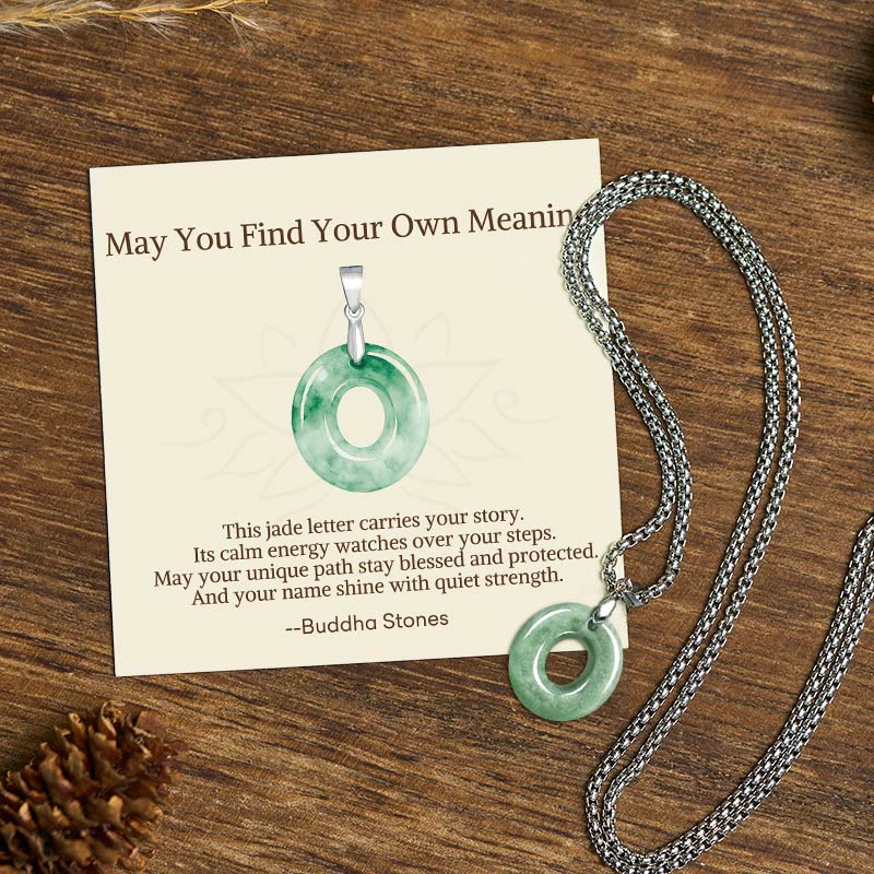 Buddha Stones "May You Find Your Own Meaning" Natural A-Z Letter Jade Titanium Steel Chain Necklace Includes Gift Message Card - O - Titanium Steel Chain(One Pendant) - Standard Gift Box - image 67