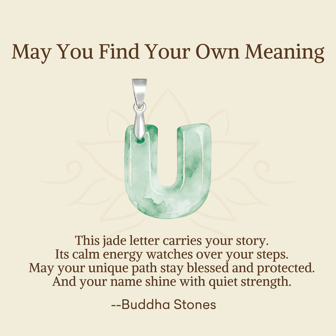 Buddha Stones "May You Find Your Own Meaning" Natural A-Z Letter Jade 925 Sterling Silver Chain Necklace Includes Gift Message Card - image 102