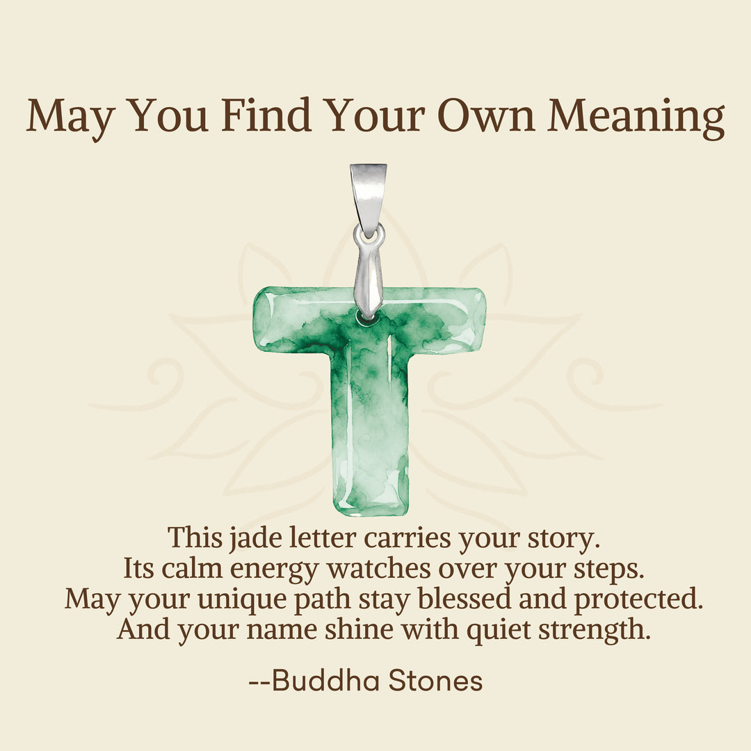 Buddha Stones "May You Find Your Own Meaning" Natural A-Z Letter Jade 925 Sterling Silver Chain Necklace Includes Gift Message Card - image 98