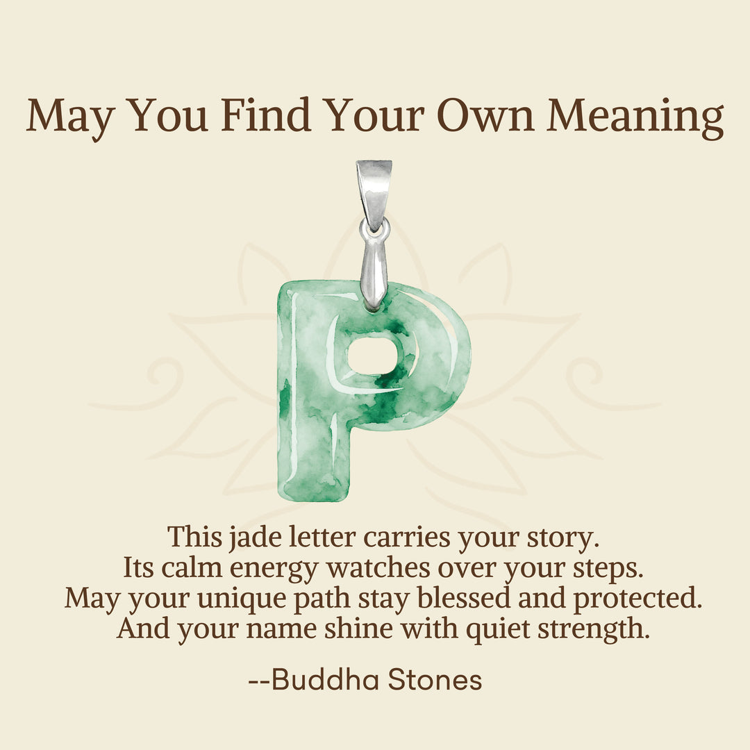 Buddha Stones "May You Find Your Own Meaning" Natural A-Z Letter Jade 925 Sterling Silver Chain Necklace Includes Gift Message Card - image 82