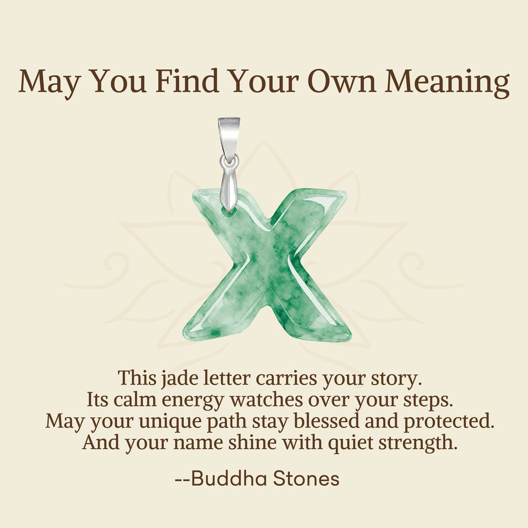 Buddha Stones "May You Find Your Own Meaning" Natural A-Z Letter Jade 925 Sterling Silver Chain Necklace Includes Gift Message Card - image 114
