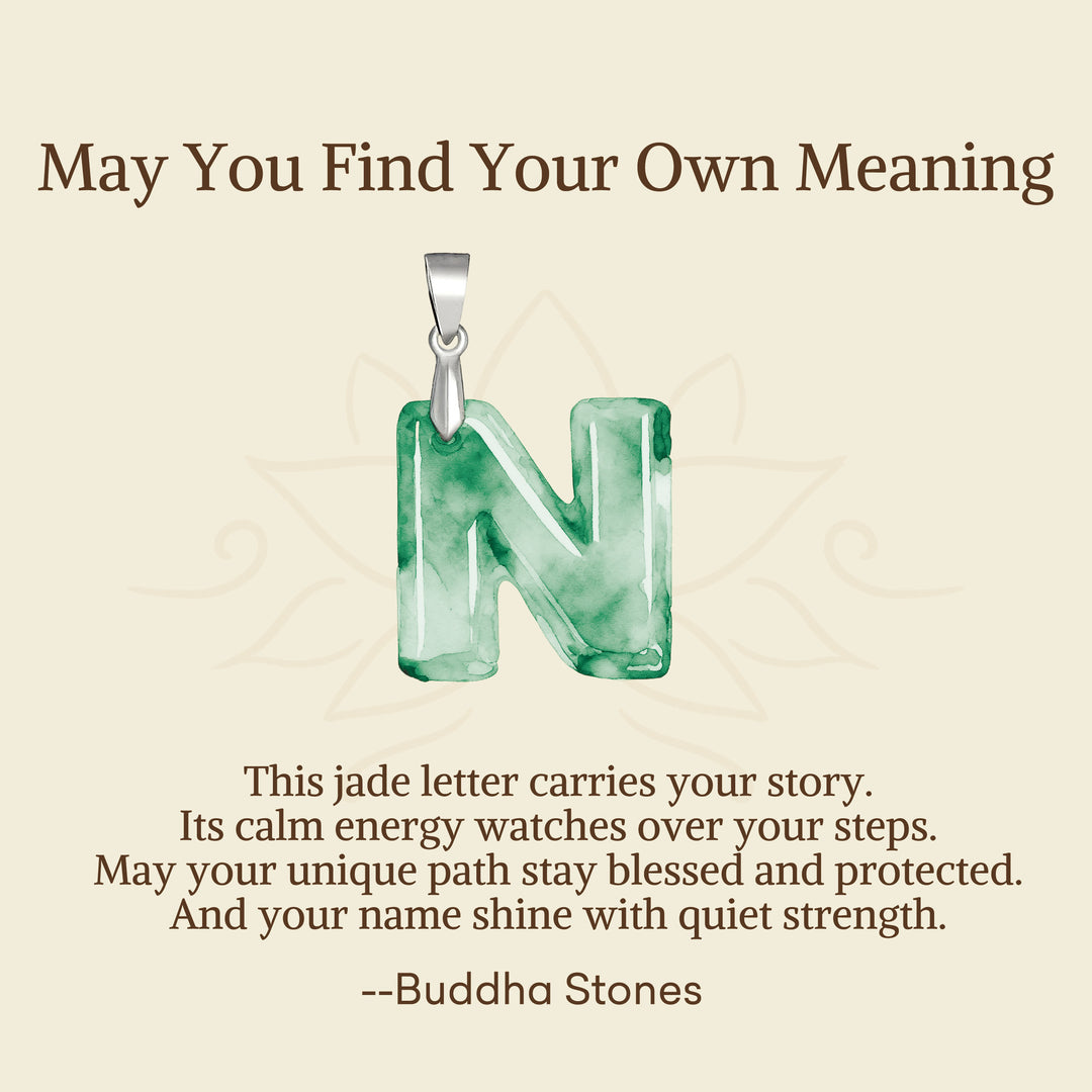 Buddha Stones "May You Find Your Own Meaning" Natural A-Z Letter Jade Titanium Steel Chain Necklace Includes Gift Message Card - image 65