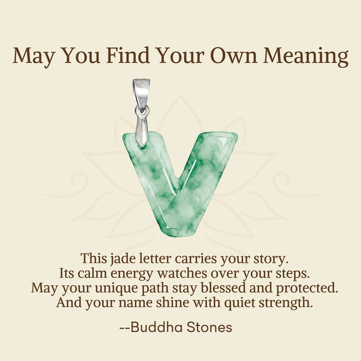 Buddha Stones "May You Find Your Own Meaning" Natural A-Z Letter Jade Titanium Steel Chain Necklace Includes Gift Message Card - image 97