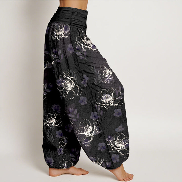 Buddha Stones Cotton Exquisite Retro Flower Pattern Women's Elastic Waist Harem Pants - image 2