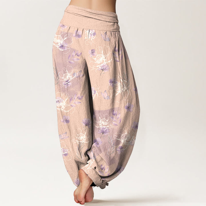 Buddha Stones Cotton Exquisite Retro Flower Pattern Women's Elastic Waist Harem Pants - image 9