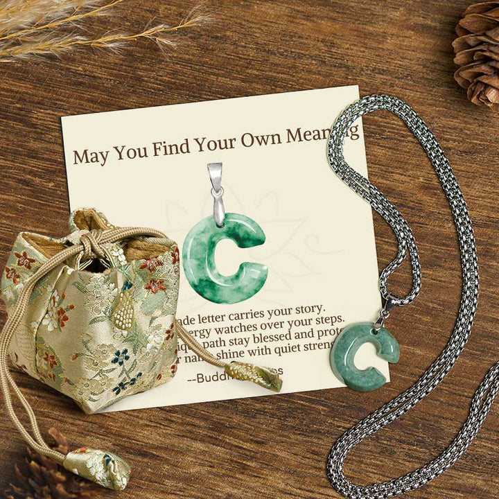 Buddha Stones "May You Find Your Own Meaning" Natural A-Z Letter Jade Titanium Steel Chain Necklace Includes Gift Message Card - C - Titanium Steel Chain(One Pendant) - Deluxe Gift Bag (+$9.59) - image 21