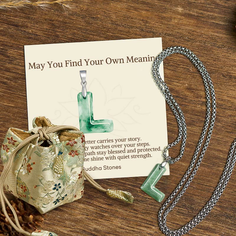 Buddha Stones "May You Find Your Own Meaning" Natural A-Z Letter Jade Titanium Steel Chain Necklace Includes Gift Message Card - L - Titanium Steel Chain(One Pendant) - Deluxe Gift Bag (+$9.59) - image 58