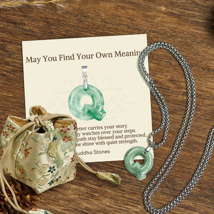 Buddha Stones "May You Find Your Own Meaning" Natural A-Z Letter Jade Titanium Steel Chain Necklace Includes Gift Message Card - Q - Titanium Steel Chain(One Pendant) - Deluxe Gift Bag (+$9.59) - image 78