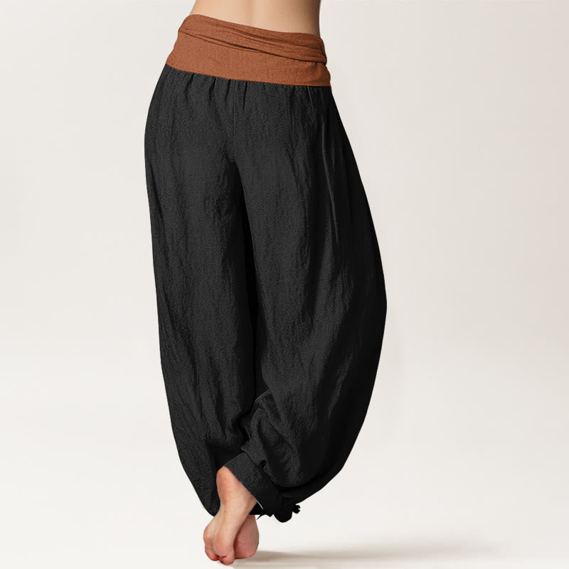 Buddha Stones Cotton Green Black Brown Red Solid Color Women's Elastic Waist Harem Pants - image 6