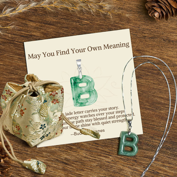 Buddha Stones "May You Find Your Own Meaning" Natural A-Z Letter Jade 925 Sterling Silver Chain Necklace Includes Gift Message Card - B - Titanium Steel Chain&Silver Chain(One Pendant) - Deluxe Gift Bag (+$9.59) - image 22