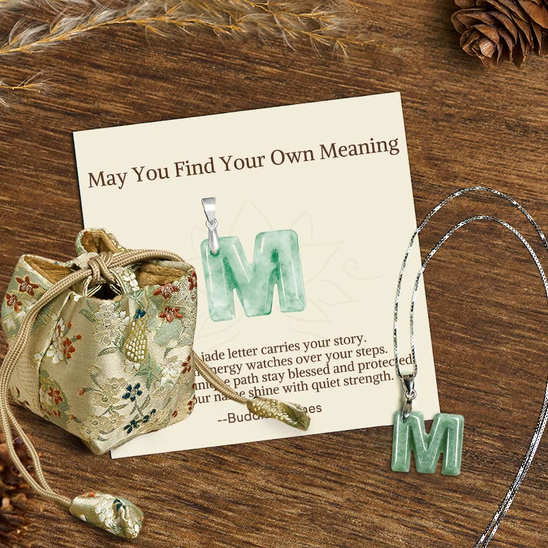 Buddha Stones "May You Find Your Own Meaning" Natural A-Z Letter Jade Titanium Steel Chain Necklace Includes Gift Message Card - image 167