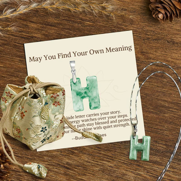 Buddha Stones "May You Find Your Own Meaning" Natural A-Z Letter Jade Titanium Steel Chain Necklace Includes Gift Message Card - image 152