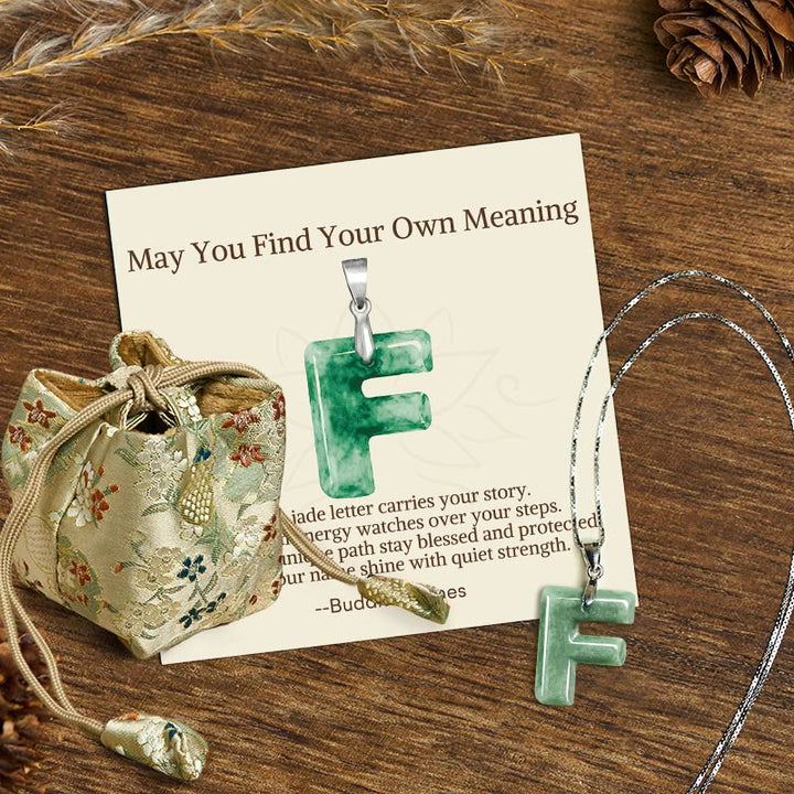 Buddha Stones "May You Find Your Own Meaning" Natural A-Z Letter Jade Titanium Steel Chain Necklace Includes Gift Message Card - image 146