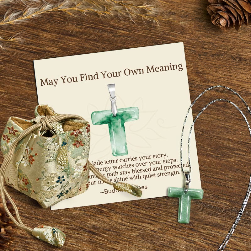 Buddha Stones "May You Find Your Own Meaning" Natural A-Z Letter Jade Titanium Steel Chain Necklace Includes Gift Message Card - image 188