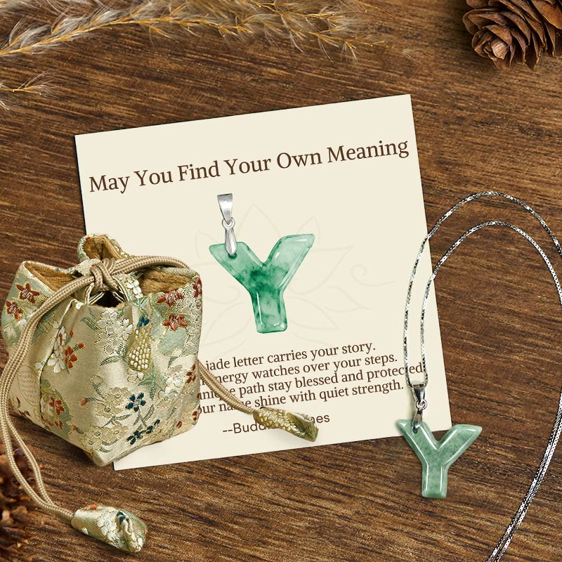 Buddha Stones "May You Find Your Own Meaning" Natural A-Z Letter Jade 925 Sterling Silver Chain Necklace Includes Gift Message Card - Y - Titanium Steel Chain&Silver Chain(One Pendant) - Deluxe Gift Bag (+$9.59) - image 119