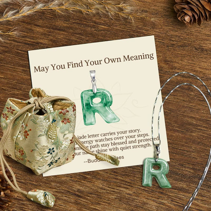 Buddha Stones "May You Find Your Own Meaning" Natural A-Z Letter Jade Titanium Steel Chain Necklace Includes Gift Message Card - image 182