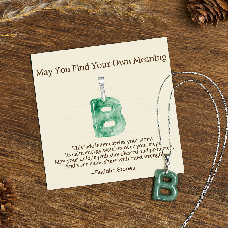 Buddha Stones "May You Find Your Own Meaning" Natural A-Z Letter Jade 925 Sterling Silver Chain Necklace Includes Gift Message Card - B - Titanium Steel Chain&Silver Chain(One Pendant) - Standard Gift Box - image 18