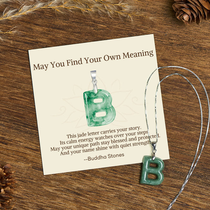 Buddha Stones "May You Find Your Own Meaning" Natural A-Z Letter Jade 925 Sterling Silver Chain Necklace Includes Gift Message Card - B - Titanium Steel Chain&Silver Chain(One Pendant) - Standard Gift Box - image 18